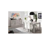 CLARK - Ensemble Séjour Effet Marbre Table 190cm + Buffet 3 Portes - Altobuy Gris