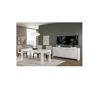 Ensemble Séjour Laqué Blanc Brillant Table 190cm + Buffet 4 Portes - DENAE -