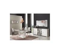 Ensemble Séjour Laqué Blanc et Effet Bois Taupe - DENYS -