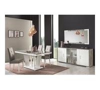 DENYS - Ensemble Séjour Laqué Blanc et Effet Bois Taupe -