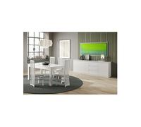 DEYTON - Ensemble Séjour Laqué Blanc Table 138cm + Buffet 3 Portes -