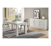 CLARK - Ensemble Séjour Laqué Blanc Table 160cm + Buffet 3 Portes - Altobuy Blanc