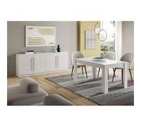 CLARK - Ensemble Séjour Laqué Blanc Table 160cm + Buffet 4 Portes -
