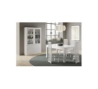 Ensemble Séjour Laqué Blanc Table 160cm + Vitrine avec Leds - DEYTON -