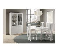 DEYTON - Ensemble Séjour Laqué Blanc Table 160cm + Vitrine avec Leds - Altobuy Blanc