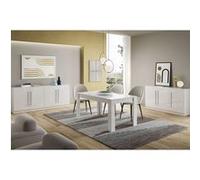 CLARK - Ensemble Séjour Laqué Blanc Table 190cm + Buffets 3 et 4 Portes -