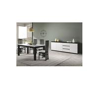 Ensemble Séjour Laqué Noir et Blanc Table 160cm + Buffet 3 Portes - DEYTON -