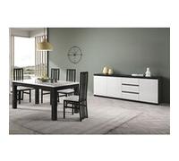 DEYTON - Ensemble Séjour Laqué Noir et Blanc Table 160cm + Buffet 3 Portes - Altobuy Blanc