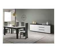 DEYTON - Ensemble Séjour Laqué Noir et Blanc Table 190cm + Buffet 3 Portes - Altobuy Blanc