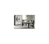 Ensemble Séjour Laqué Noir et Blanc Table 190cm + Vitrine avec Leds - DEYTON -