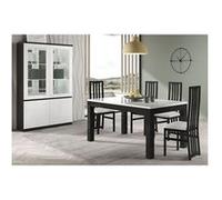 Ensemble Séjour Laqué Noir et Blanc Table 190cm + Vitrine avec Leds - DEYTON -