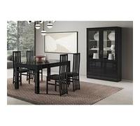 DEYTON - Ensemble Séjour Laqué Noir Table 160cm + Vitrine avec Leds -