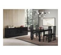 DEYTON - Ensemble Séjour Laqué Noir Table 190cm + Buffet 3 Portes -