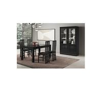 Ensemble Séjour Laqué Noir Table 190cm + Vitrine avec Leds - DEYTON -