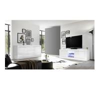 Ensemble séjour Meuble Tv 180 cm Buffet 210 cm 2 portes 3 tiroirs BASICO laqué