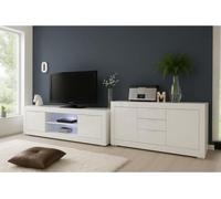 Ensemble séjour - Meuble Tv 180 cm + Buffet 210 cm 2 portes 3 tiroirs - BASICO - Blanc laqué