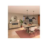 AltoBuy Ensemble séjour Table Repas allongeable + Buffet 4 Portes Aspect Bois et Noir - OSTAREL