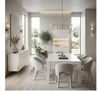 Ensemble séjour table CARAT 190cm laqué blanc pieds et poignées métal doré