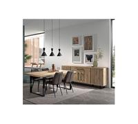 ROMY - Ensemble Séjour Table 200cm et Buffet 4 Portes Aspect Bois Effet Tasseaux - Altobuy Marron