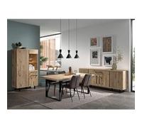 Ensemble Séjour Table 200cm et Buffet 4 Portes Aspect Bois Effet Tasseaux - ROMY - ALTOBUY Marron G