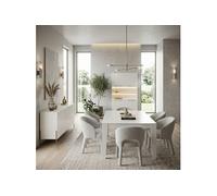 AltoBuy Ensemble séjour Table 190cm laqué Blanc Pieds et poignées métal doré - Carat