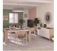 AltoBuy Ensemble séjour Table Repas 160cm + Buffet 3 Portes Blanc et Aspect Bois Clair - ORPHÉE