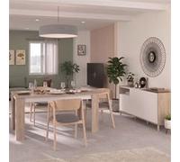 Ensemble séjour table repas 160cm et buffet 3 portes ALTOBUY ORPHÉE - Blanc et aspect bois clair Marron