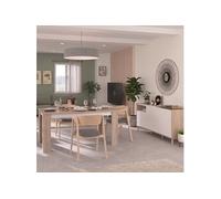 Ensemble séjour table repas 160cm + buffet 3 portes blanc et aspect bois clair - ORPHÉE