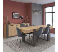 AltoBuy Ensemble séjour Table Repas 220cm + Buffet 3 Portes Aspect Bois et Anthracite - YOUENN