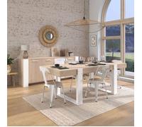 Ensemble séjour table repas 220cm + buffet 3 portes aspect bois et blanc - YOUENN