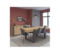 Ensemble séjour table repas 220cm + buffet 3 portes aspect bois et anthracite - YOUENN