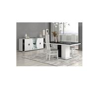 ARIANE - Ensemble Séjour Table Repas + Buffet 4 Portes Eclairage Led intégré - Altobuy Blanc