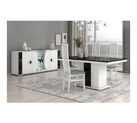 ARIANE - Ensemble Séjour Table Repas + Buffet 4 Portes Eclairage Led intégré - Altobuy Blanc