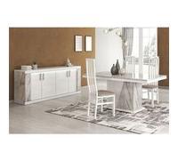 EROS - Ensemble Séjour Table Repas + Buffet 4 Portes Eclairage Led intégré - Altobuy Blanc