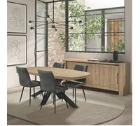Ensemble séjour table repas ovale pied étoile + buffet aspect bois finition Castel Oak - SORIEL