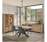Ensemble séjour table repas ovale pied étoile + buffet et argentier aspect bois finition Castel Oak - SORIEL