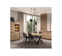 Ensemble séjour complet table repas 170cm piètement X + buffet + argentier aspect bois finition Hudson Oak - URIDSON