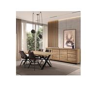 AltoBuy Ensemble séjour Table Repas 170cm piètement X + Buffet Aspect Bois Finition Hudson Oak - URIDSON