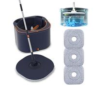 Ensemble serpillère Plate rotative et Seau avec essoreuse, Auto-séparation de l’Eau Propre et Sale, pour Bois Dur, stratifié, carrelage, Sol, Utilisation Humide et sèche, Bleu Marine