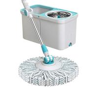 Ensemble serpillère rotative et seau - Balai plat en microfibre à 360° avec seau à essorage automatique - Idéal pour le nettoyage des sols durs, du carrelage et du bois