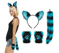 Ensemble serre-tête en fausse fourrure avec oreilles de chat, serre-tête, queue de chat, gants duveteux, costume de renard de renard, accessoires de déguisement colorés pour Halloween, jeu de rôle