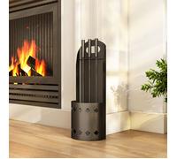 Ensemble serviteur de cheminée 4 pièces, accessoire outils cheminee avec balai pelle tisonnier et support, en métal noir