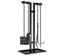 Ensemble serviteur de cheminée 5 pièces - Outsunny - en métal - avec balai, pelle, pince, tisonnier et support - noir