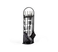 IDMarket – Serviteur de cheminée noir inox 5 éléments (pelle, balai, tisonnier, pince) avec support