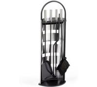 IDMarket – Serviteur de cheminée noir inox 5 éléments (pelle, balai, tisonnier, pince) avec support