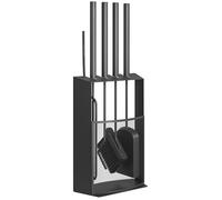Ensemble serviteur de cheminée - Outsunny - 5 pièces - avec balai, pelle, tisonnier, paire de pinces et support - métal - noir