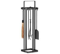 Ensemble serviteur de cheminée - Outsunny - 5 pièces - balai-brosse pelle pince tisonnier support - métal - noir