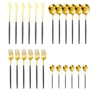 Ensemble Set Couverts de Table Inox 24 Pièces - Service de Table pour 6 Personnes, Comprend des Louche Couteaux Fourchettes de Table, Lavable au Lave-Vaisselle et Résistant à La Corrosion, Or et noir