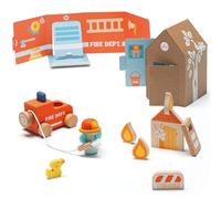 Ensemble Seviland bois & carton Caserne des pompiers 10 pièces Sevi