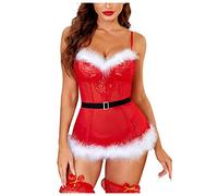 Ensemble Sexy Érotique de Noël - Lingerie Adulte Tenue Sexe Doux Bikini Robe de Nuit Coquine Pajamas Couleur Unie Fourrure Push Up Robe Festival Club Jeu de Rôle